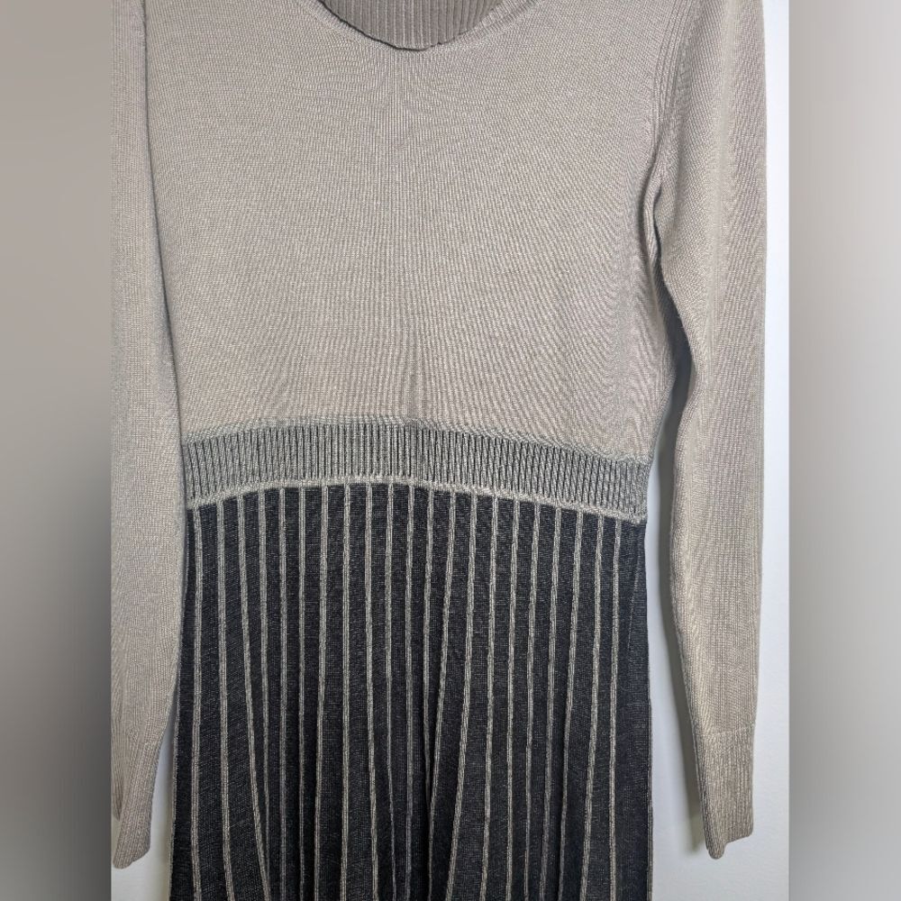 Calvin Klein Cowl Neck Sweater Dress Small Neutral Colorblock Chic Minimalist - Picture 7 of 8